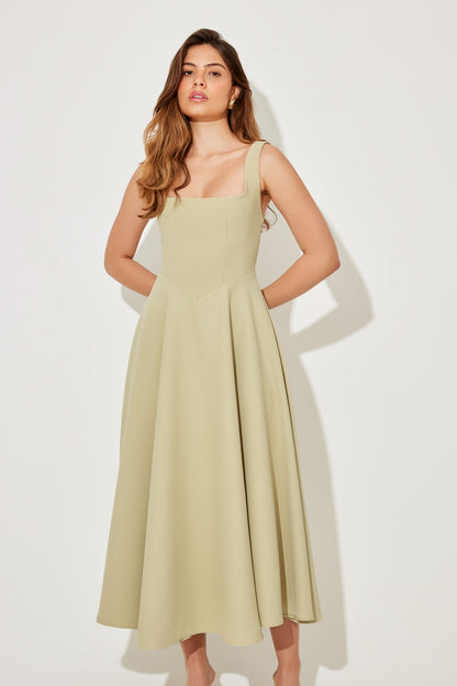 Women's Sleeveless Midi Dress Square Neckline