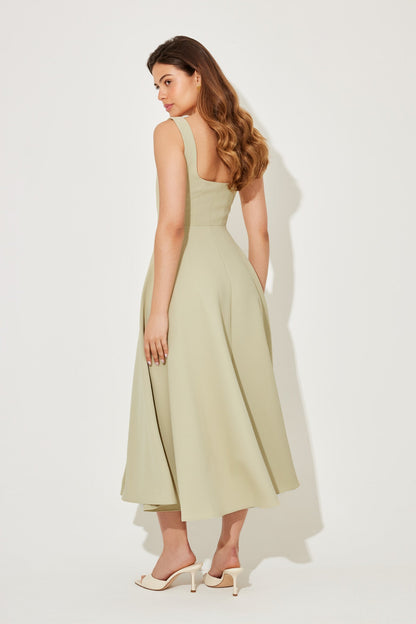 Women's Sleeveless Midi Dress Square Neckline