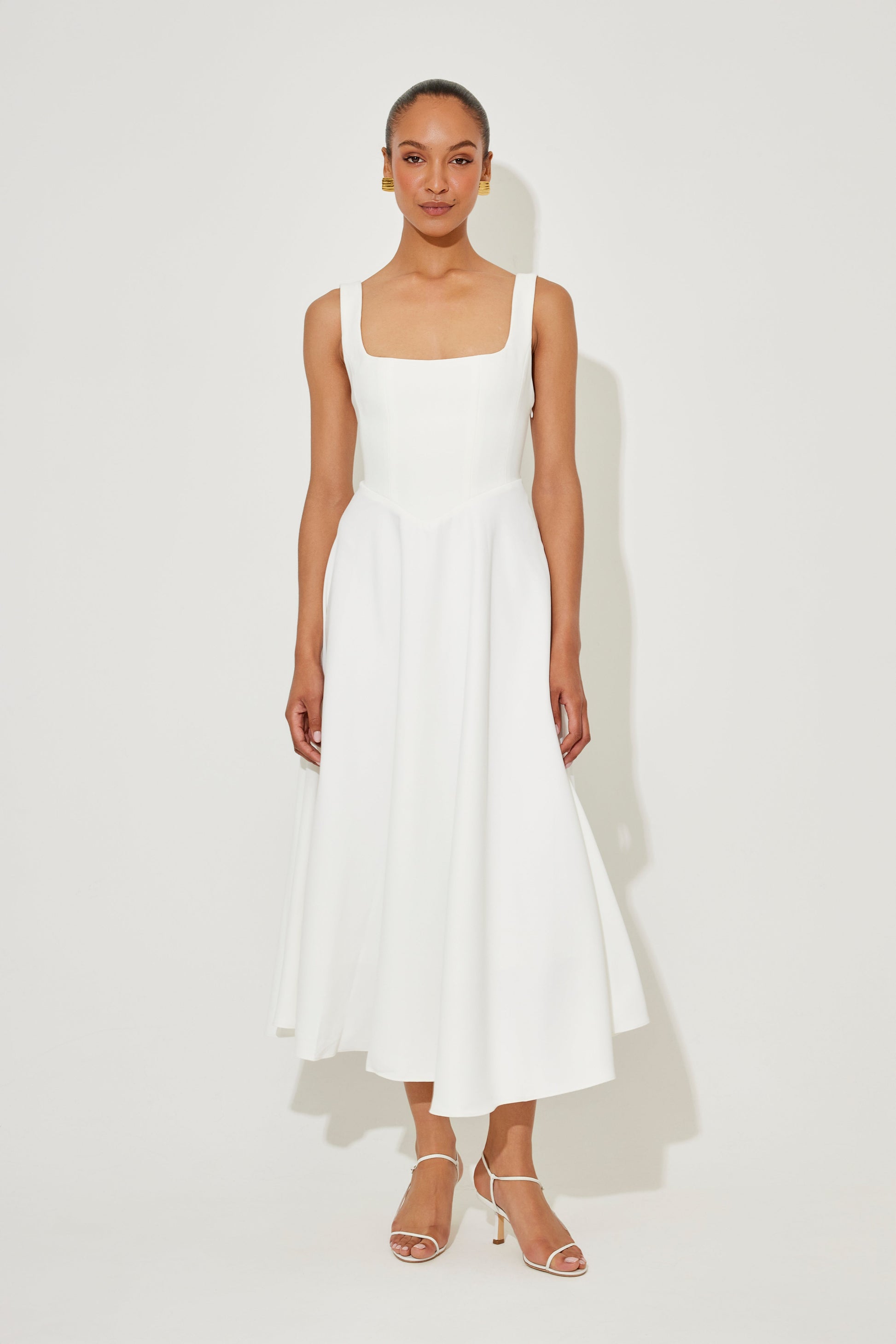 Women's Sleeveless Midi Dress Square Neckline - Fashinoza
