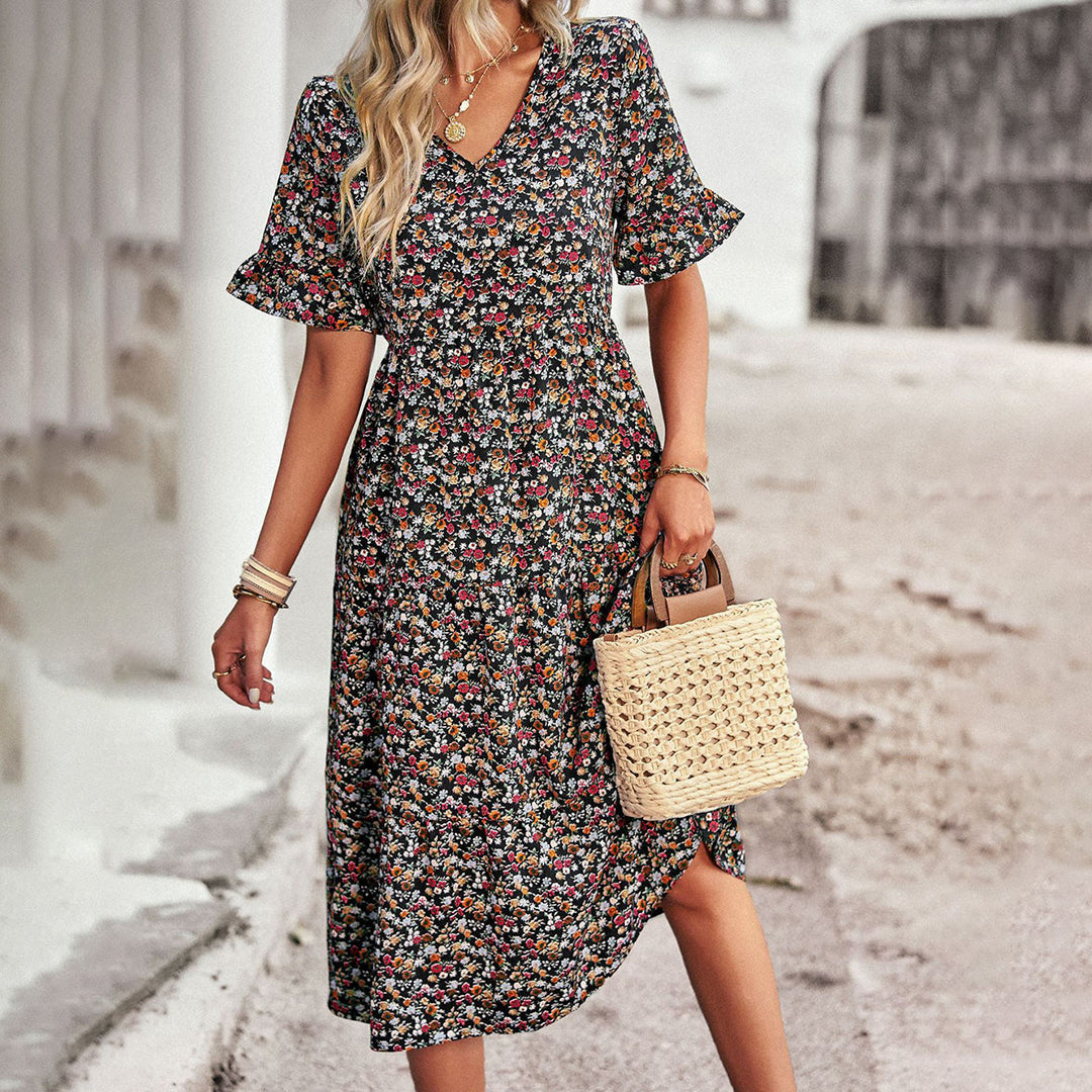 Women's Floral Midi Dress Summer Floral Print