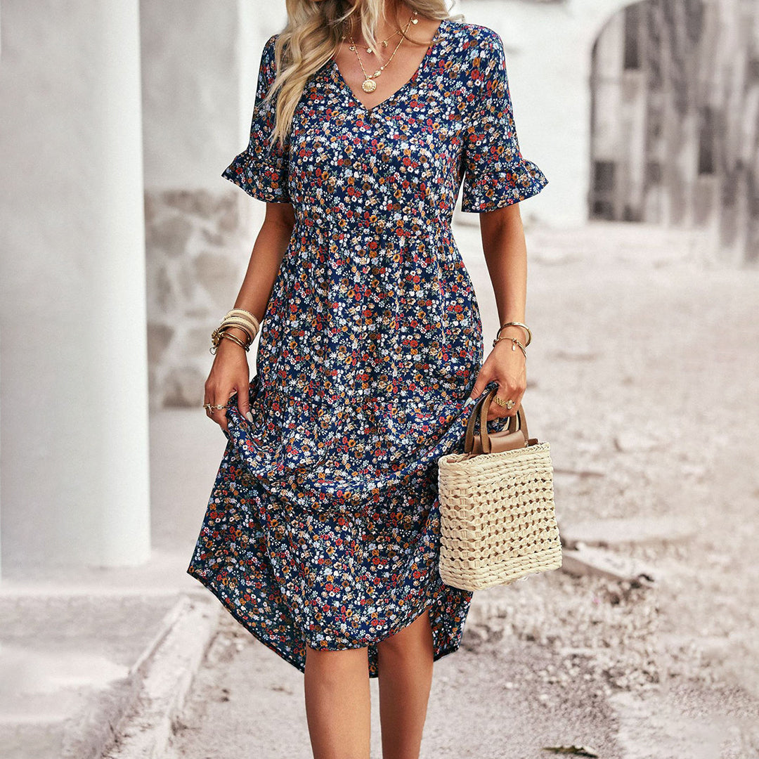Women's Floral Midi Dress Summer Floral Print