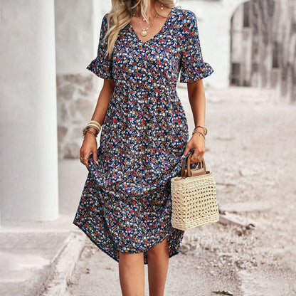 Women's Floral Midi Dress Summer Floral Print