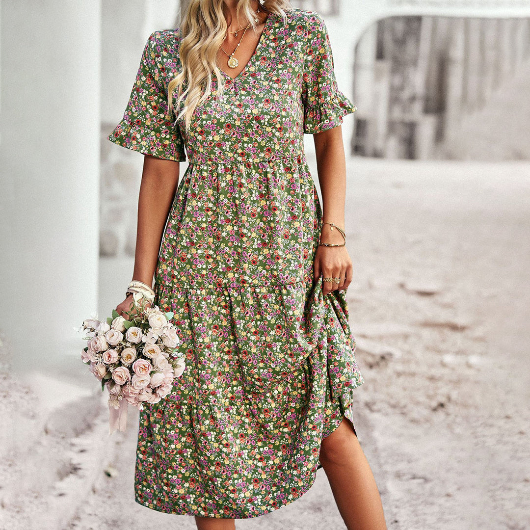 Women's Floral Midi Dress Summer Floral Print
