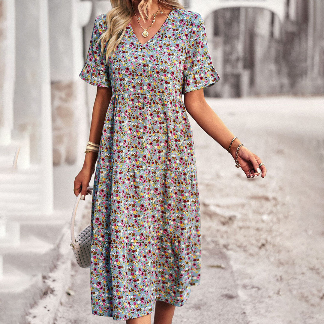 Women's Floral Midi Dress Summer Floral Print