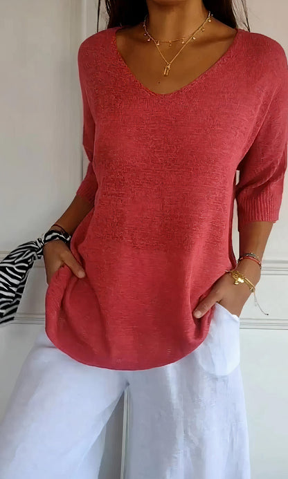 Women's Knitted V-Neck - 
Fashinoza