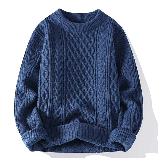 Men's Cable Knit Crew Neck Sweater Classic Pattern - Fashinoza