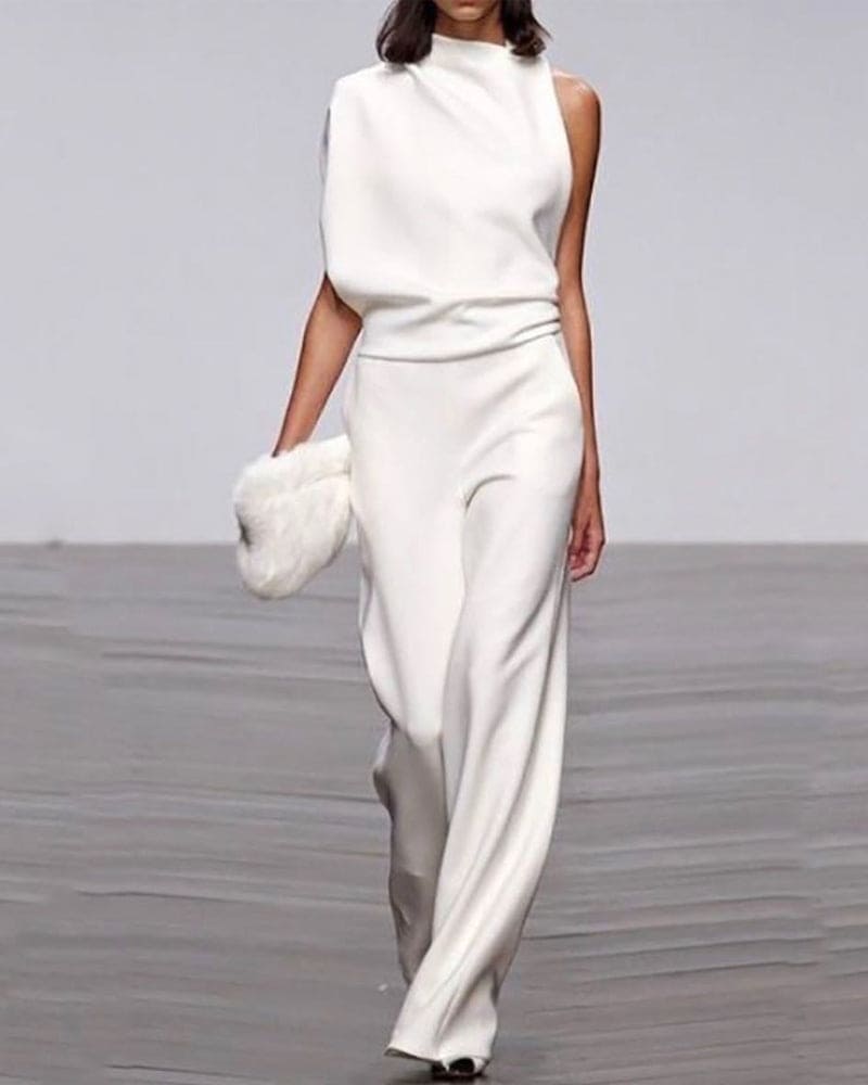 Women's High Collar Jumpsuit - 
Fashinoza