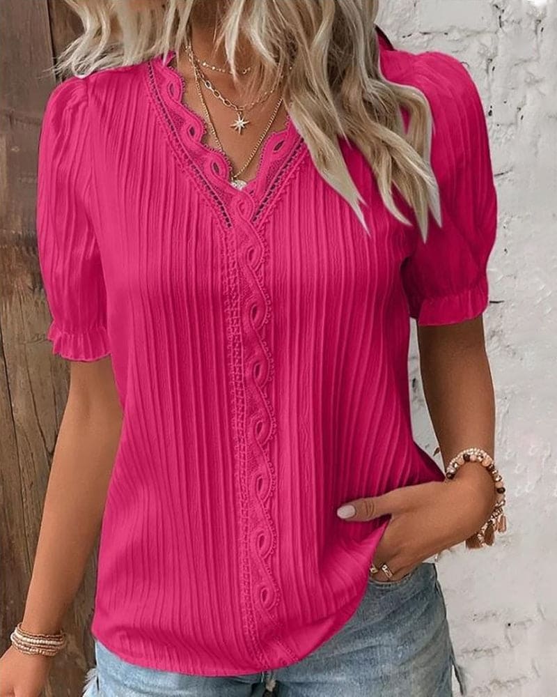 Women's Lace Blouse V-Neck - 
Fashinoza