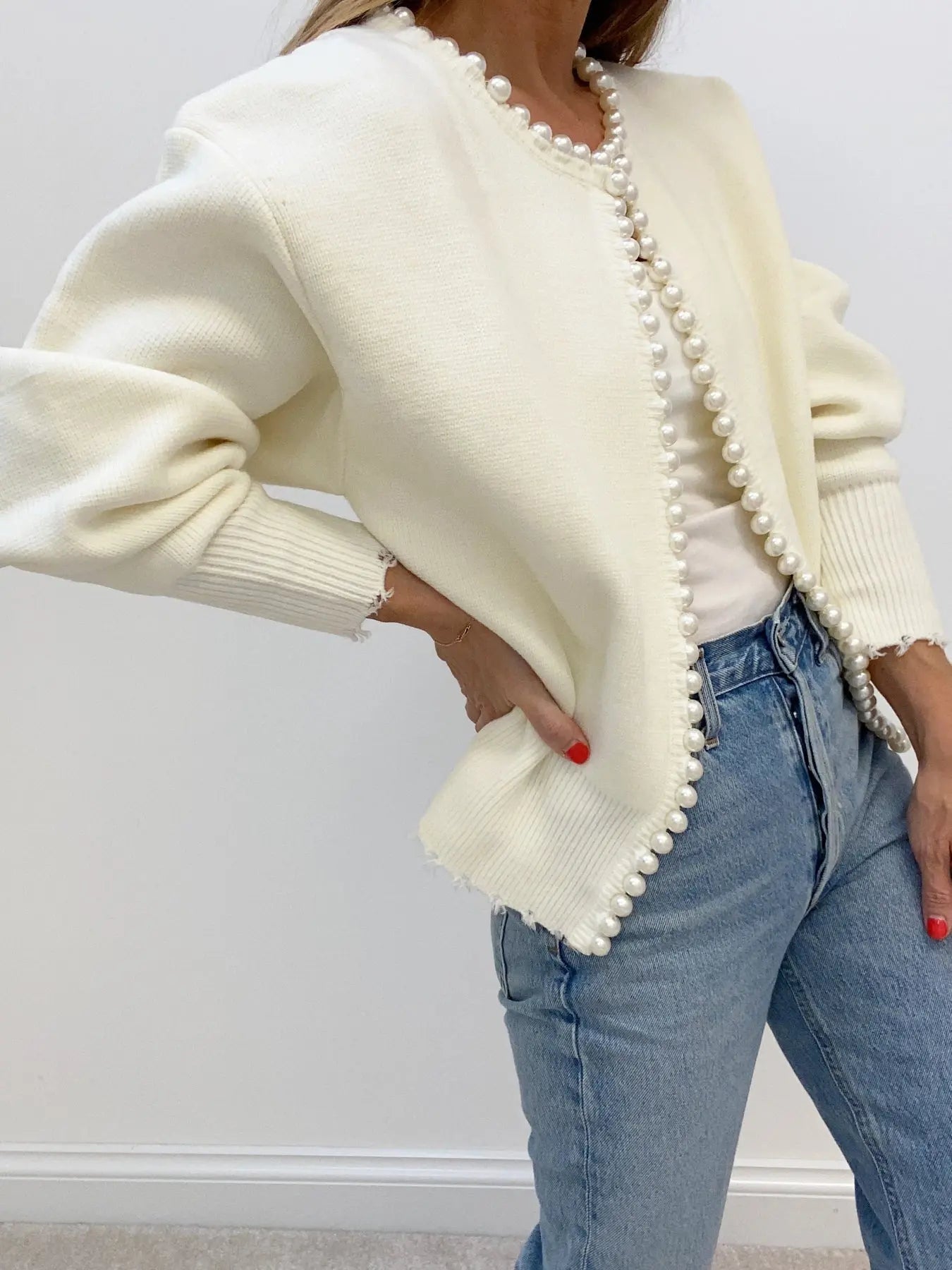 Elegant Pearl Trim Cardigan for Women – Stylish & Versatile Layering Piece 2