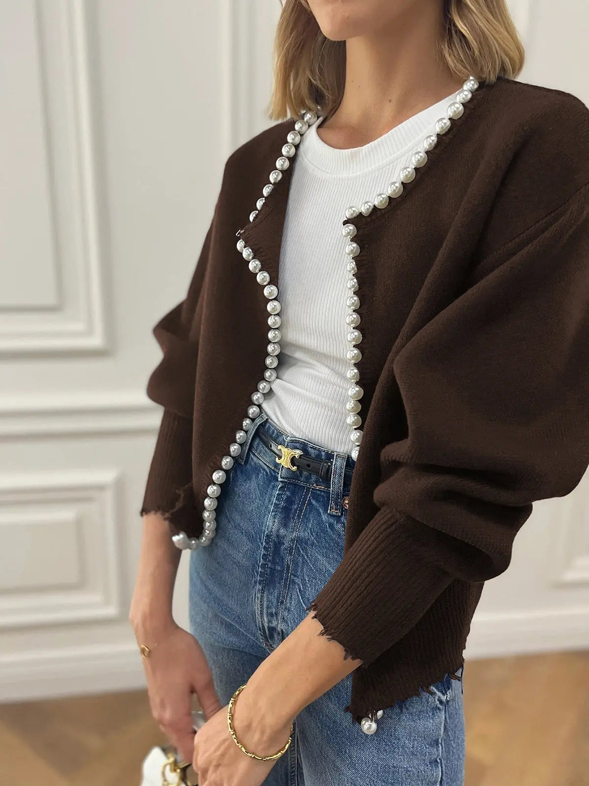 Elegant Pearl Trim Cardigan for Women – Stylish & Versatile Layering Piece 9