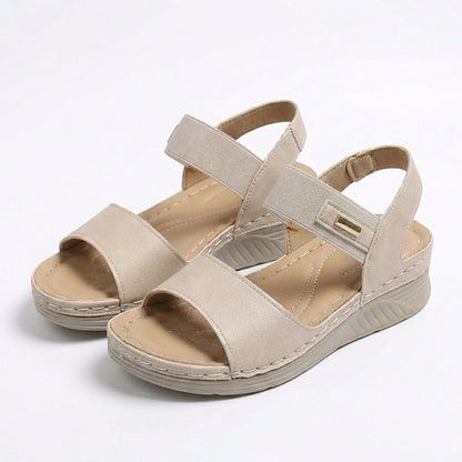 Women’s Wedge Sandals Artificial Leather Hook & Loop Closure Casual Walking Shoes