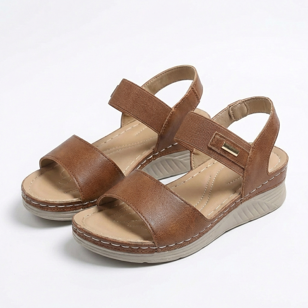 Women’s Wedge Sandals Artificial Leather Hook & Loop Closure Casual Walking Shoes