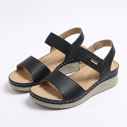Women’s Wedge Sandals Artificial Leather Hook & Loop Closure Casual Walking Shoes