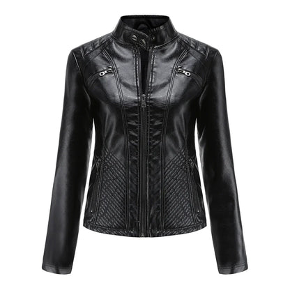 Women's Faux Leather Biker Jacket Classic Design - Fashinoza