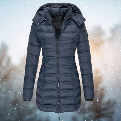 Women's Puffer Jacket Waterproof Hooded Full Length Zip Black - Fashinoza
