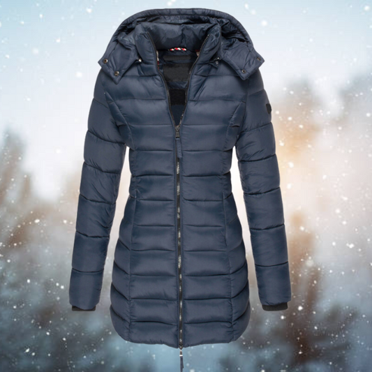 Women's Puffer Jacket Waterproof Hooded Full Length Zip Black - Fashinoza
