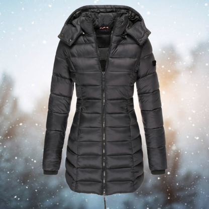 Women's Puffer Jacket Waterproof Hooded Full Length Zip Black
