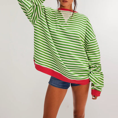 Oversized Striped Ribbed Tunic Sweatshirt for Women – Cozy Casual Comfort Caliboot
