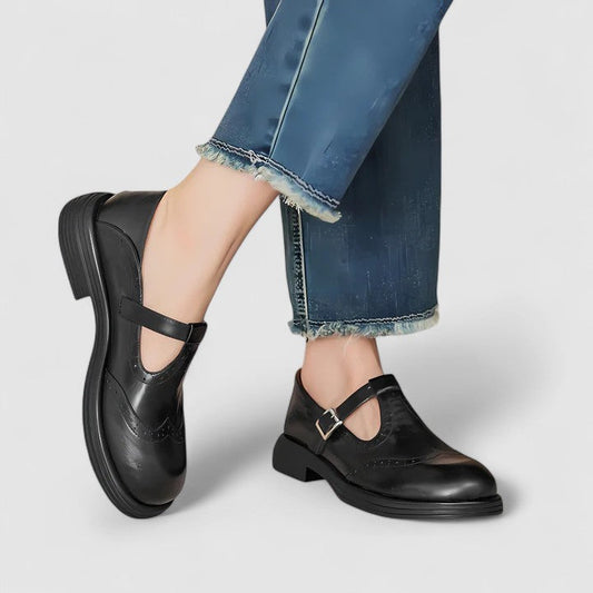 Women's T-Strap Brogue Shoes Comfortable - 
Fashinoza