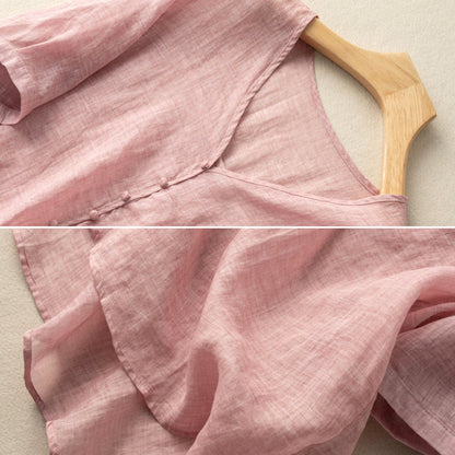 Women's Linen V-Neck Henley Blouse