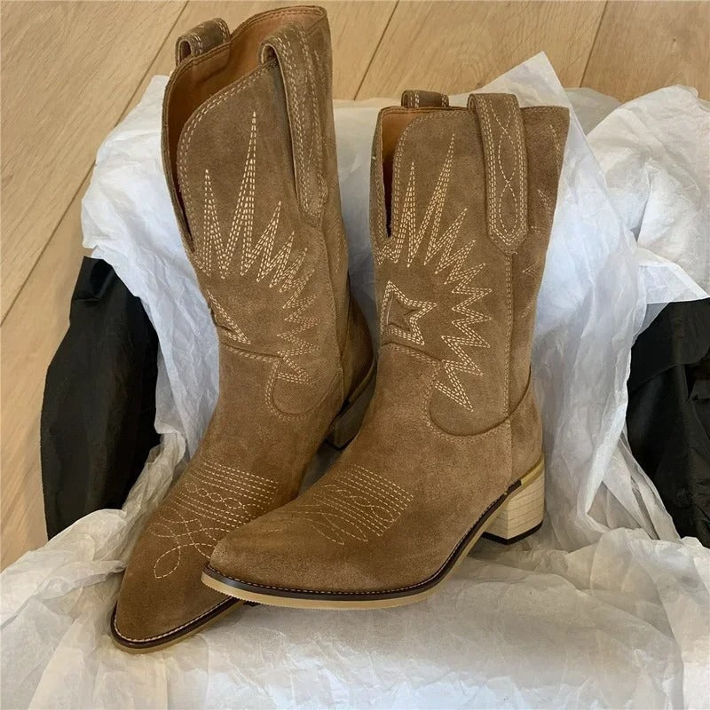 Women's Embroidered Western Boots Comfortable - 
Fashinoza