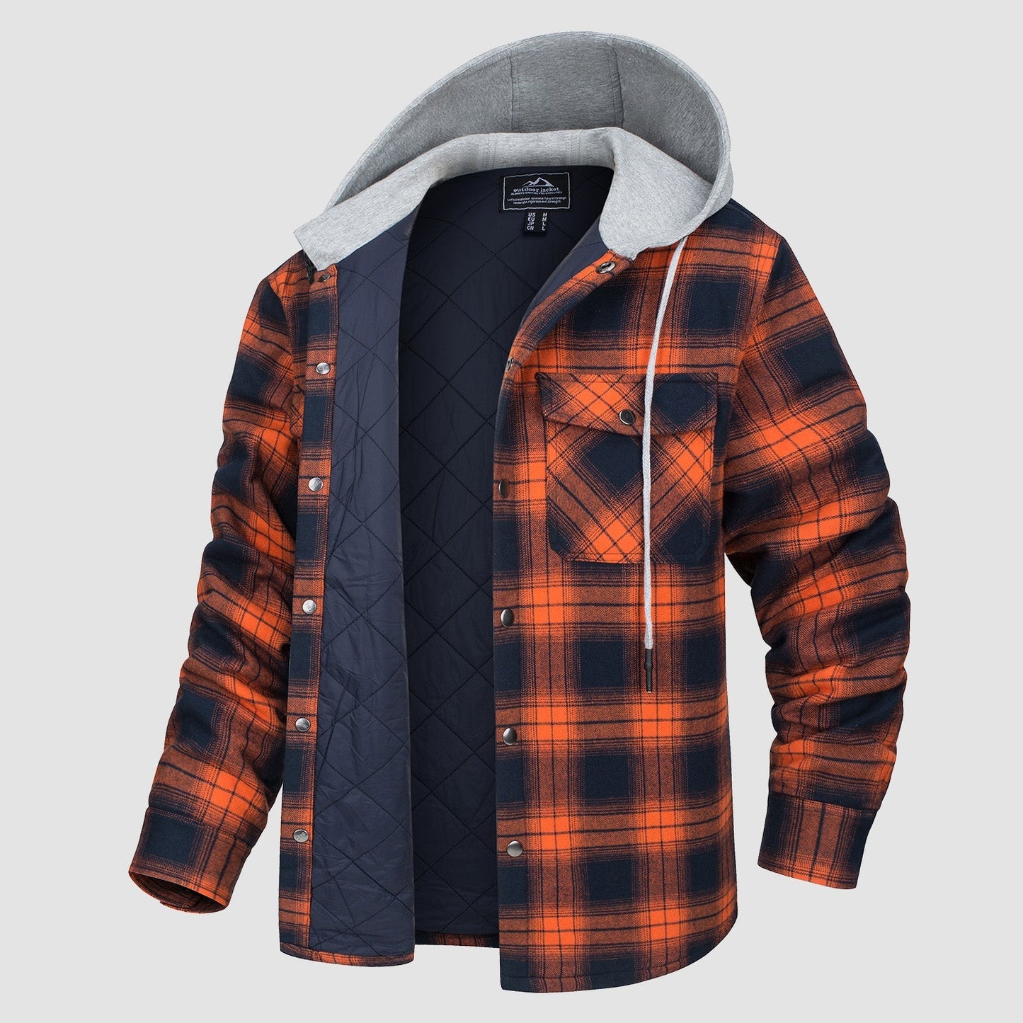 Men's Quilted Flannel Jacket With Hood