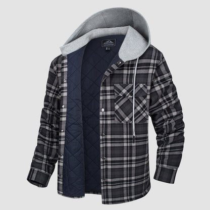 Men's Quilted Flannel Jacket With Hood