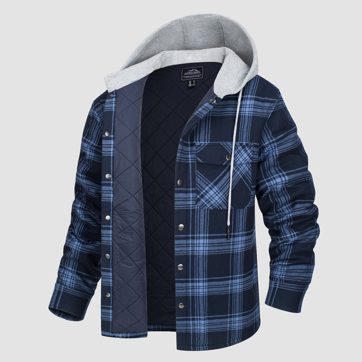 Men's Quilted Flannel Jacket With Hood