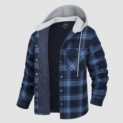 Men's Quilted Flannel Jacket With Hood