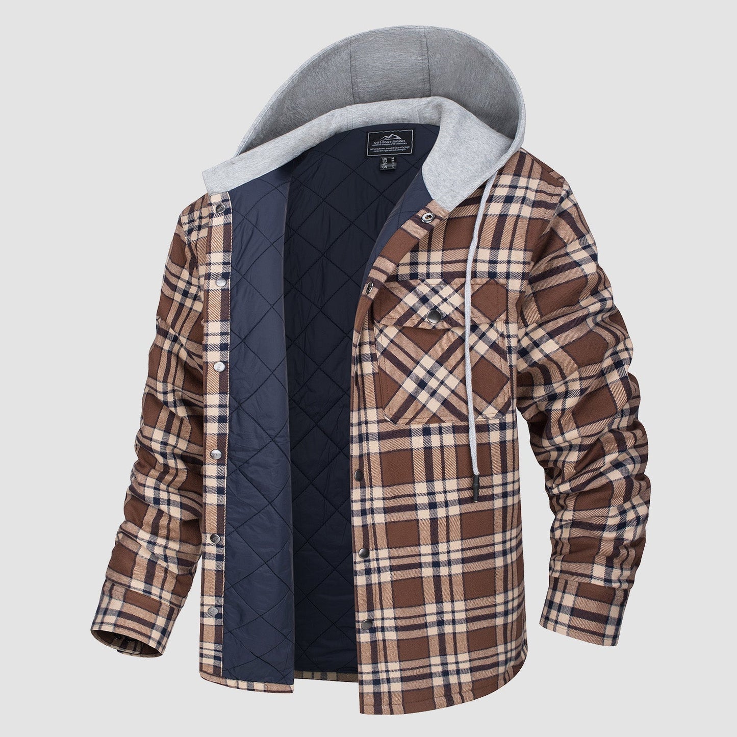 Men's Quilted Flannel Jacket With Hood