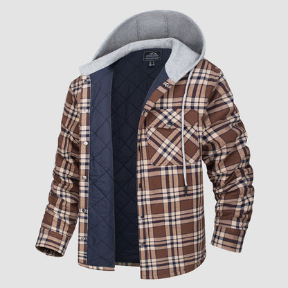 Men's Quilted Flannel Jacket With Hood