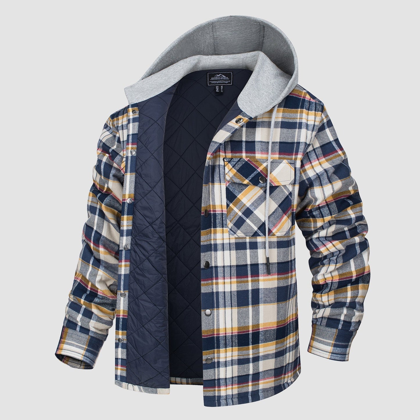 Men's Quilted Flannel Jacket With Hood