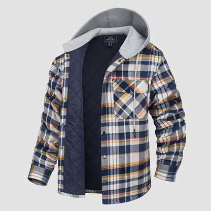Men's Quilted Flannel Jacket With Hood