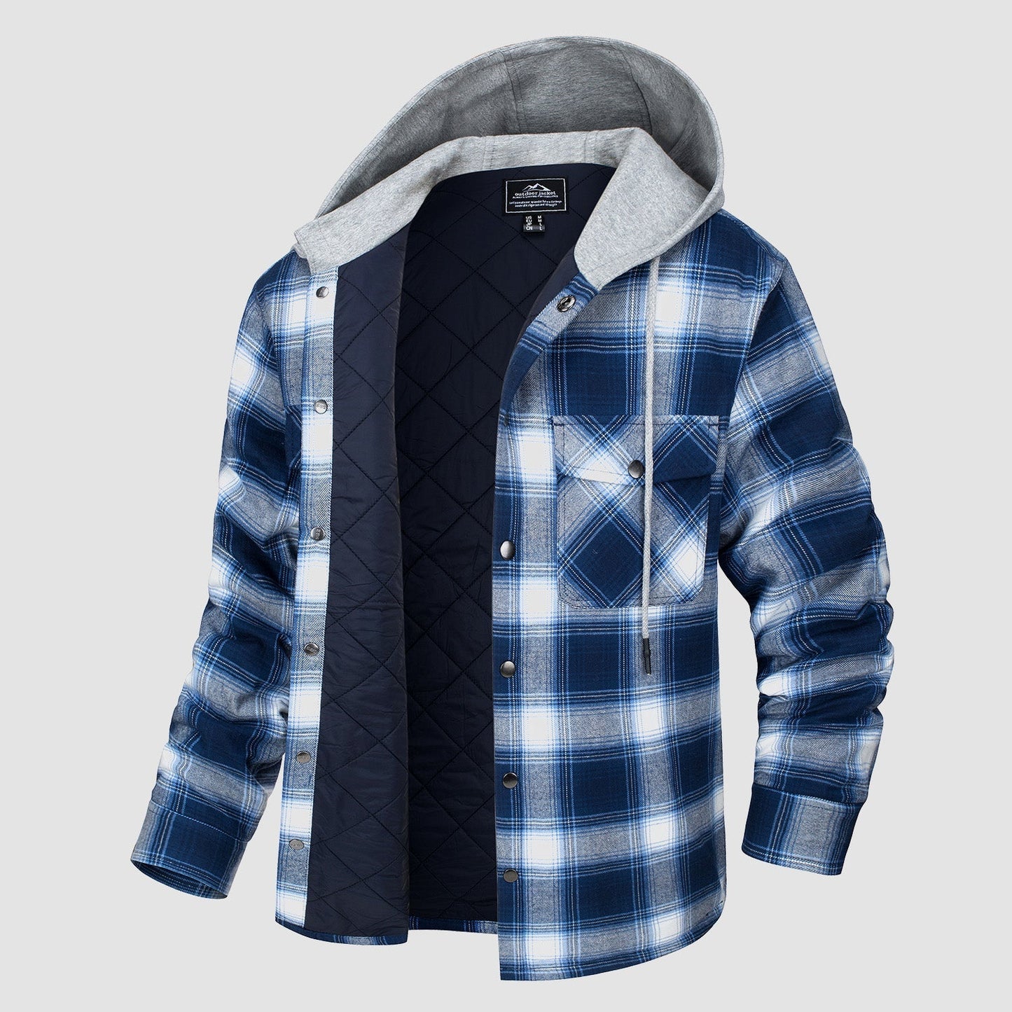 Men's Quilted Flannel Jacket With Hood
