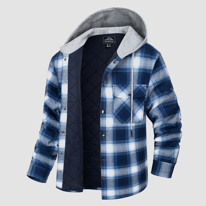 Men's Quilted Flannel Jacket With Hood