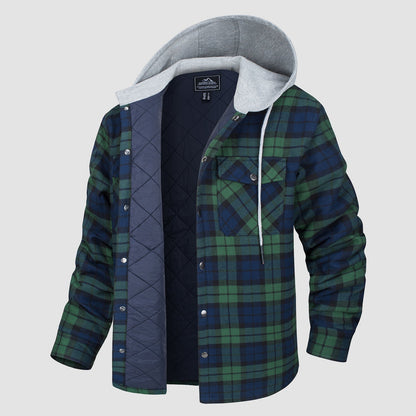 Men's Quilted Flannel Jacket With Hood