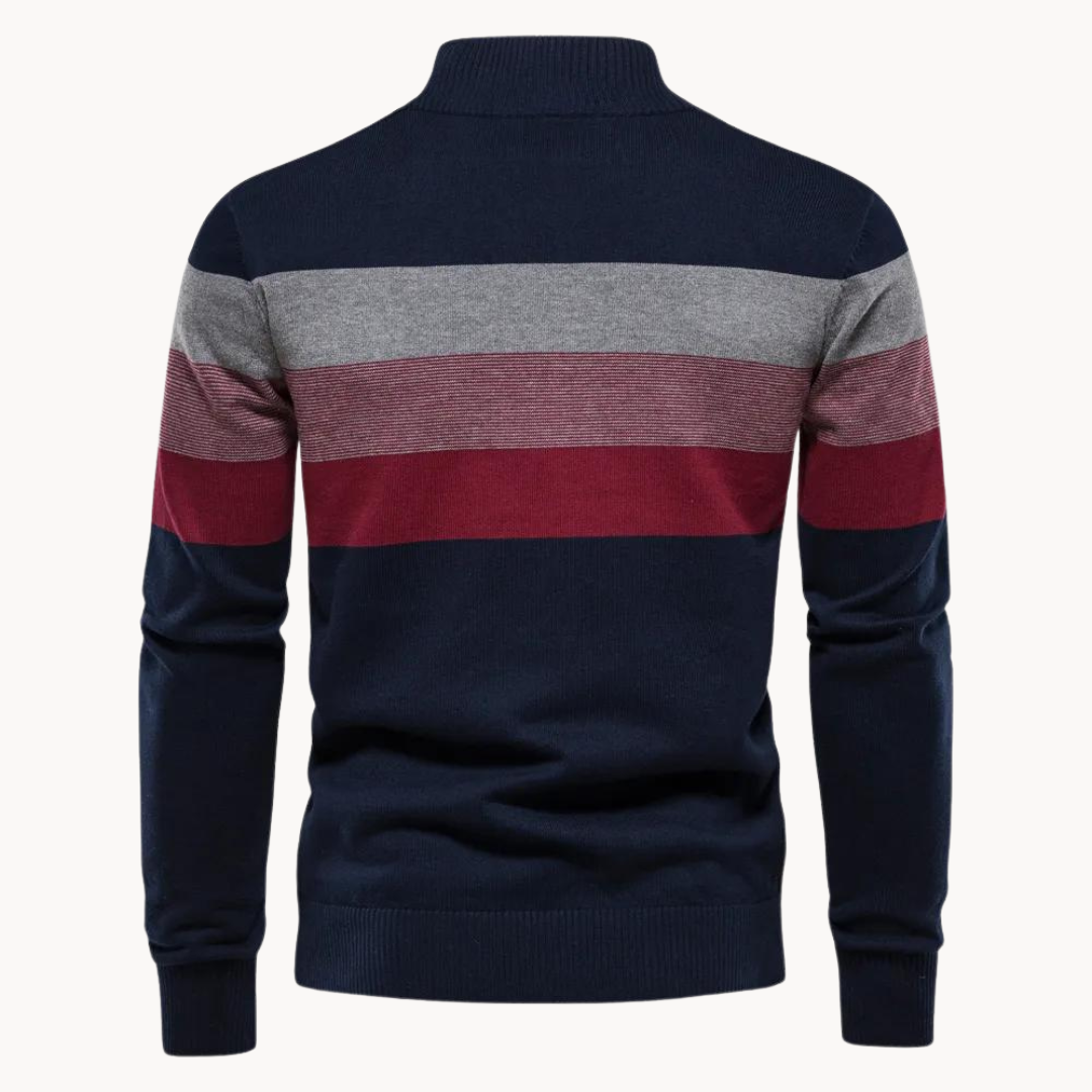 Men's Slim Fit Striped Quarter-Zip Jumper