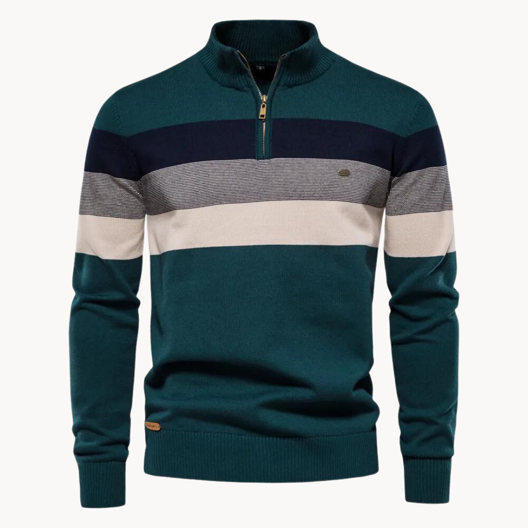 Men's Slim Fit Striped Quarter-Zip Jumper