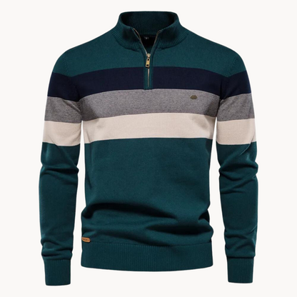 Men's Slim Fit Striped Quarter-Zip Jumper
