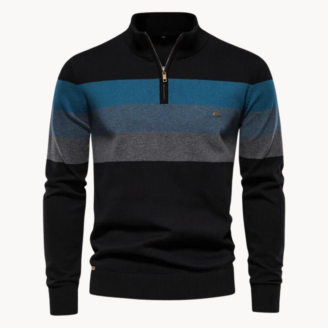 Men's Slim Fit Striped Quarter-Zip Jumper