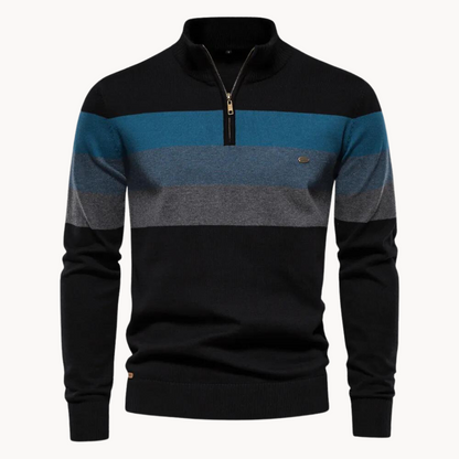 Men's Slim Fit Striped Quarter-Zip Jumper