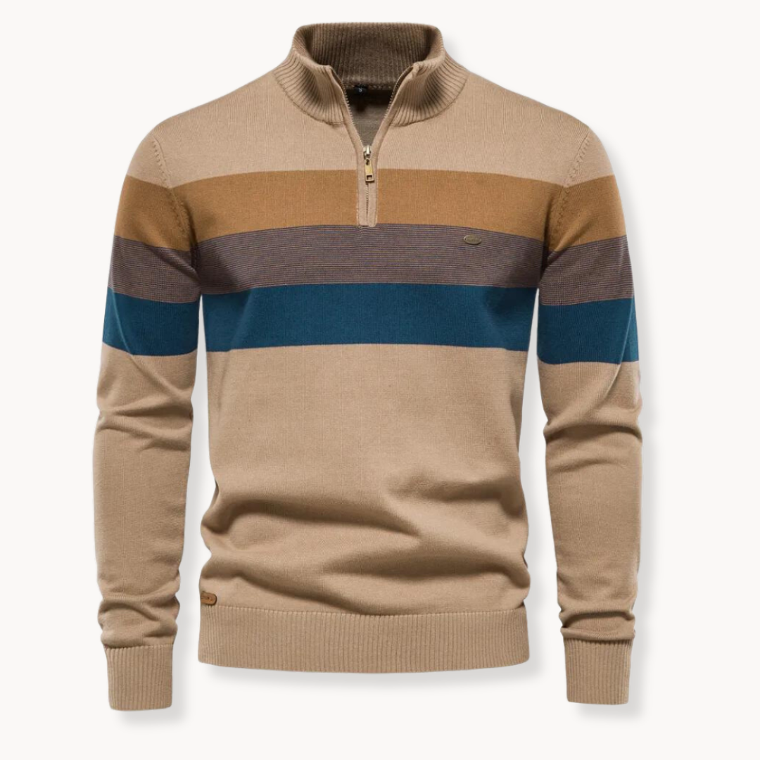 Men's Slim Fit Striped Quarter-Zip Jumper