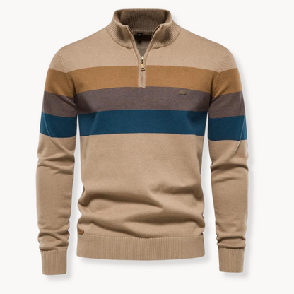 Men's Slim Fit Striped Quarter-Zip Jumper