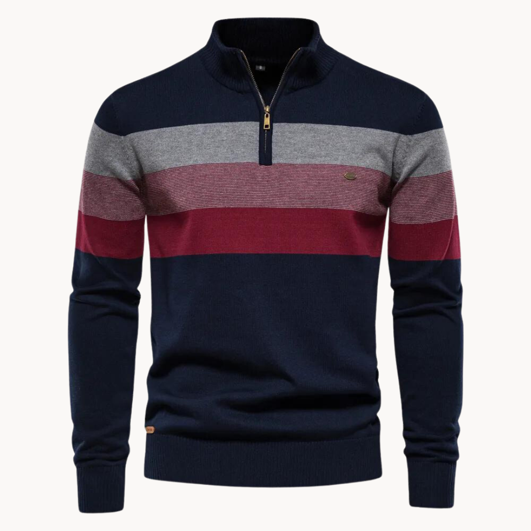 Men's Slim Fit Striped Quarter-Zip Jumper - Fashinoza