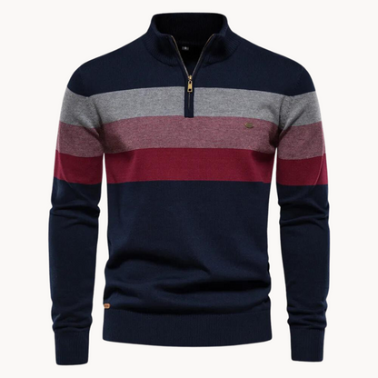 Men's Slim Fit Striped Quarter-Zip Jumper - Fashinoza