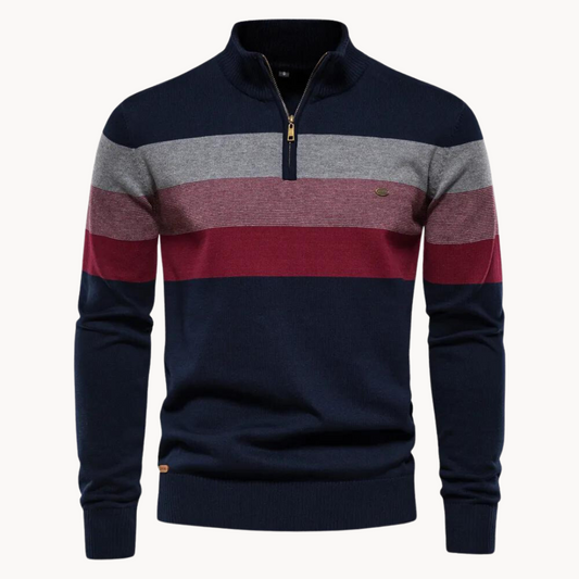 Men's Slim Fit Striped Quarter-Zip Jumper - Fashinoza