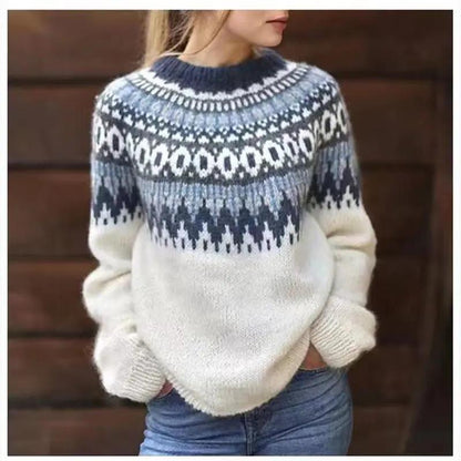 Women's Fair Isle Crew Neck Sweater Cozy - 
Fashinoza