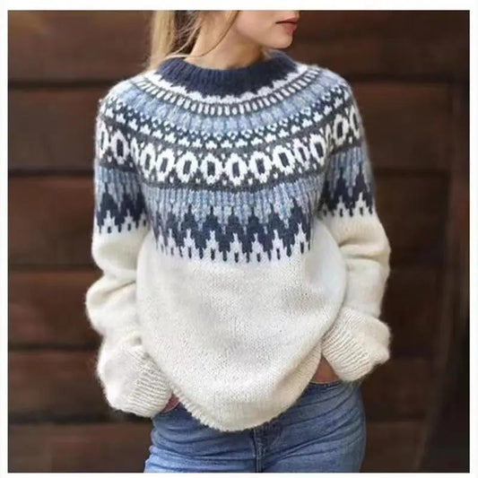 Women's Fair Isle Crew Neck Sweater Cozy - 
Fashinoza