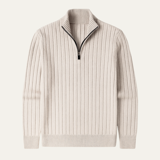 Men's Knitted Ribbed Sweater Half Zip Navy - Fashinoza