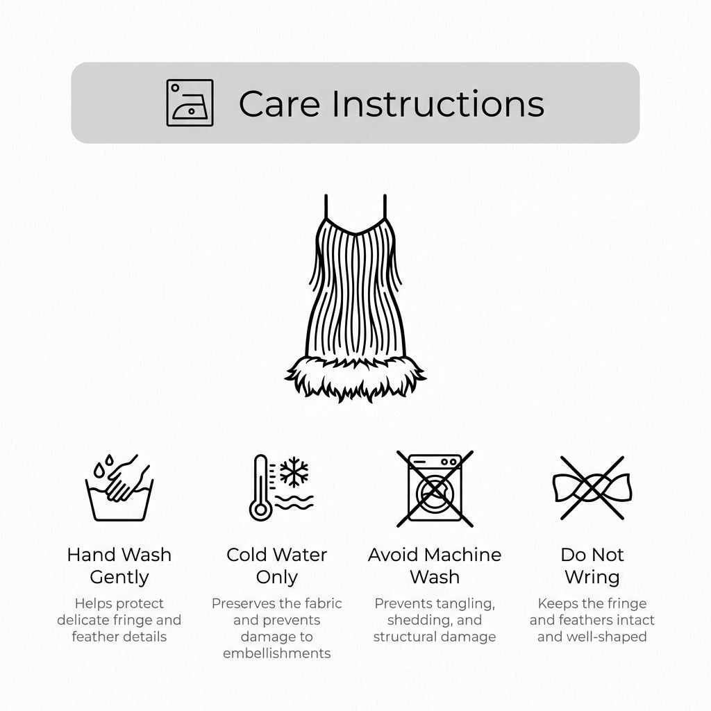 Women's Fringe Mini Dress Feather Detail